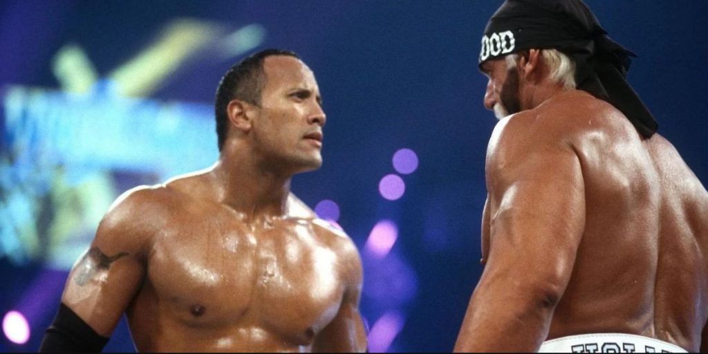 wwe wrestlemania 18 rock hogan stare