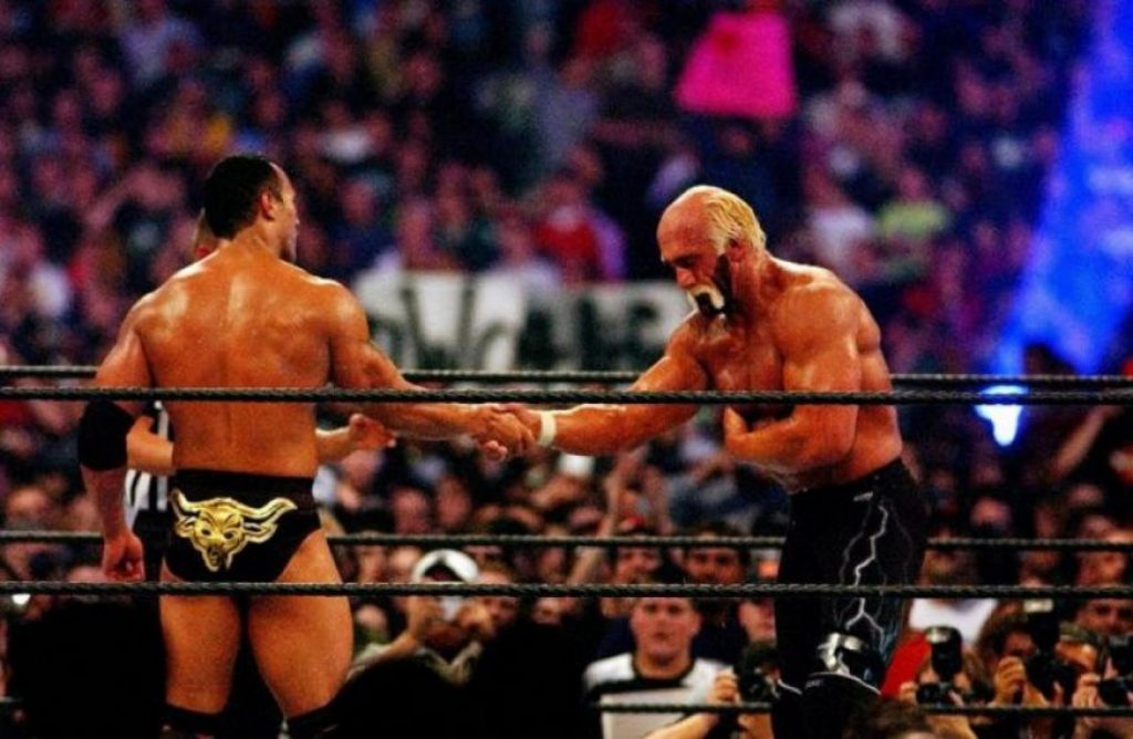 wwe wrestlemania 18 rock hogan handshake