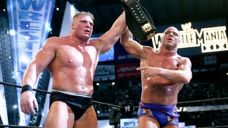 wwe wrestlemania 19 brock lesnar kurt angle