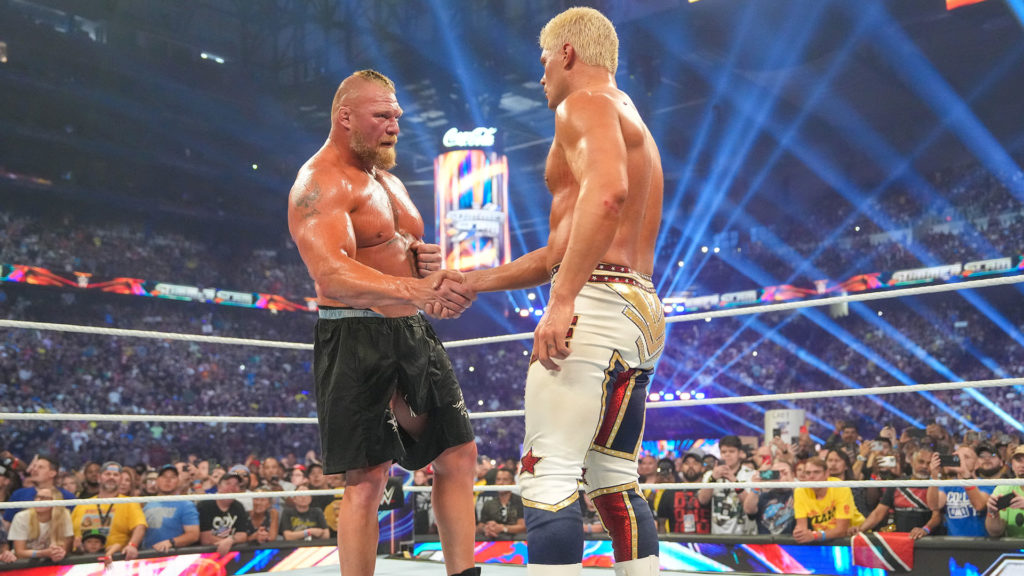 cody rhodes brock lesnar handshake wwe